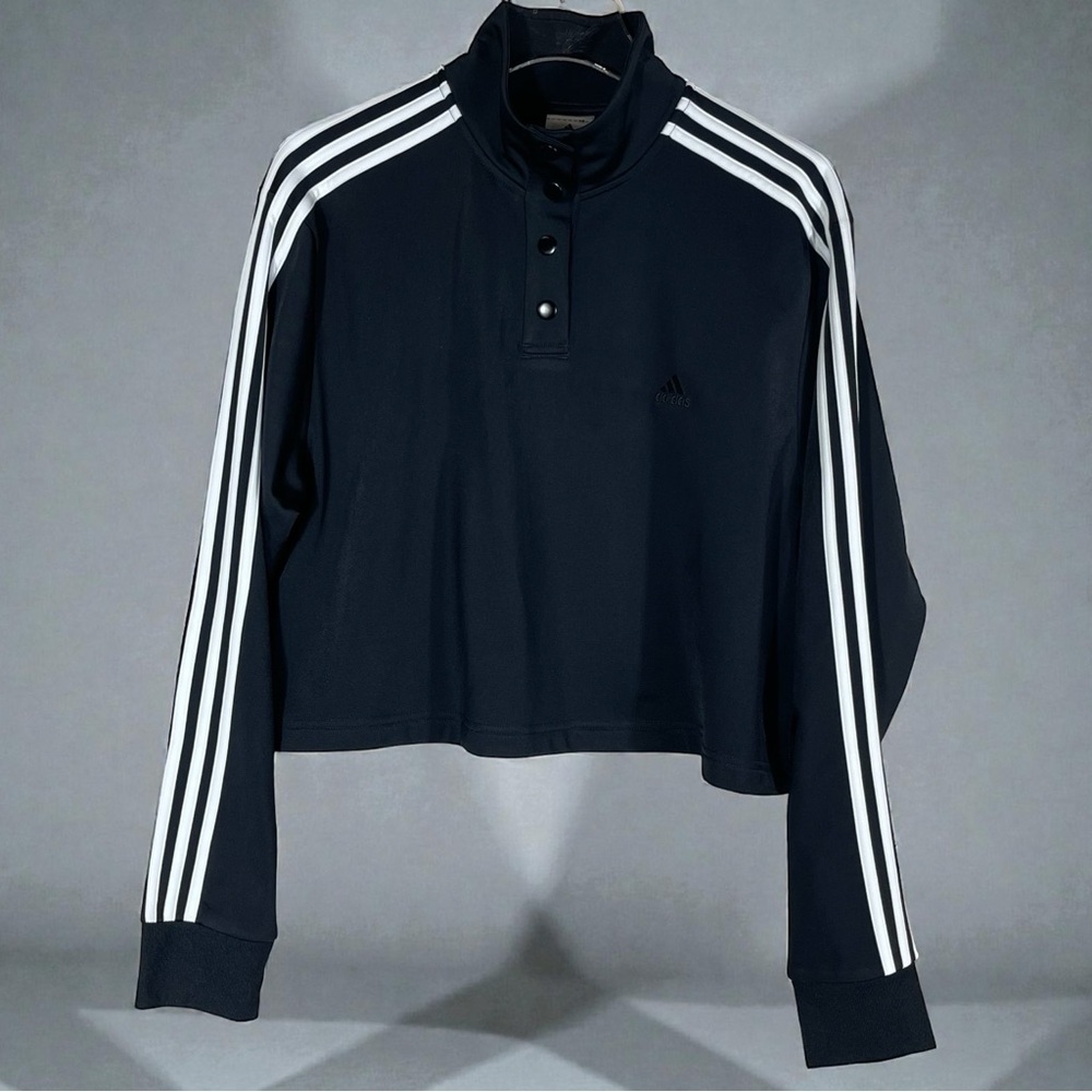 Adidas Black and White Cropped 1/4 Snap Pullover Tricot Jacket NWT Size Large - Picture 4 of 16